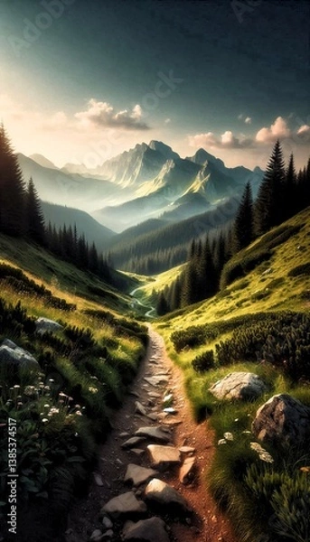 Obraz Mountain trail at sunrise