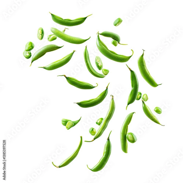 Fototapeta Dynamic Green Beans on transparent background