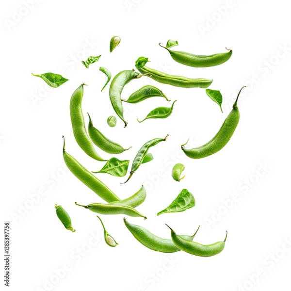 Fototapeta Dynamic Green Beans on transparent background