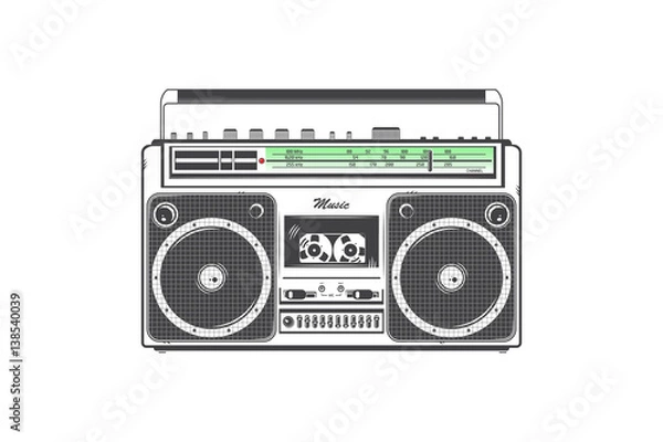 Obraz Retro ghetto blaster. Detailed elements. Old retro vintage grunge. Typographic labels, stickers, logos and badges.