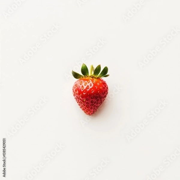 Fototapeta A single strawberry in close-up, isolated on a white background. Featuring bright red skin and tiny seeds