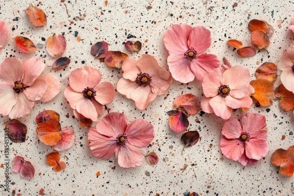 Obraz Delicate Pink Flowers and Petals Arranged on a Textured Surface for Artistic Display and Inspiration