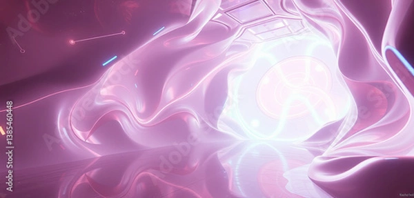 Fototapeta A creative tunnel features swirling abstract shapes and glowing accents, creating a mesmerizing atmosphere that sparks curiosity and a sense of wonder in this futuristic space