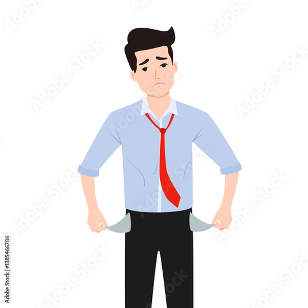 Obraz Financial problems, Debt, inflation, deflation, bad debt, household debt, unemployment due to the economic crisis. Young man or businessman with no money in pockets.