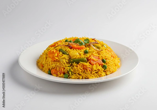Obraz Aromatic Yellow Vegetable Rice on White Plate