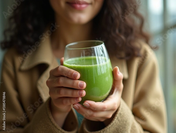 Obraz Healthy green smoothie made with fresh ingredients. Vegan and nutritious breakfast concept