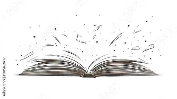 Fototapeta Open book with pages flying, abstract art, inspirational, learning