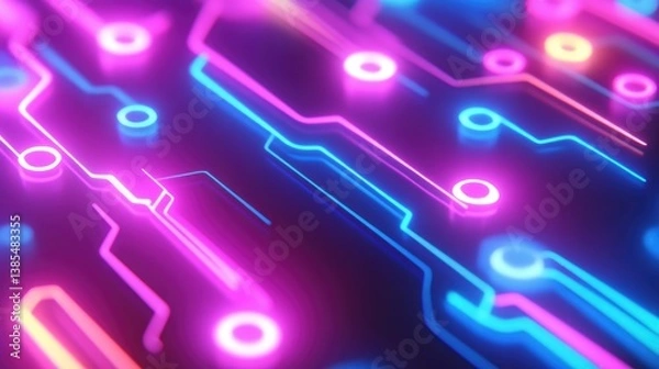 Fototapeta A futuristic circuit technology background pulses with electronic energy, blending sleek digital patterns and glowing circuits, embodying the essence of innovation and cutting-edge digital concepts