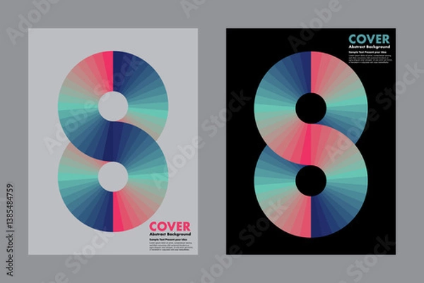 Fototapeta Vector abstract background design shapes like an infinity loop or number 8, with vibrant gradients in teal, blue and pink. Modern and eye-catching, for cover, poster, digital artwork.