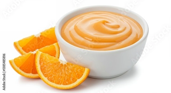 Obraz Preparing Fresh Orange Pudding with Slices for Dessert or Snack