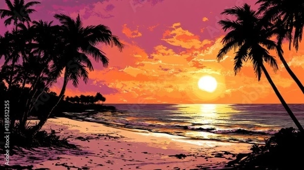 Fototapeta The holiday of Summer with colorful theme as palm trees background as texture frame background  