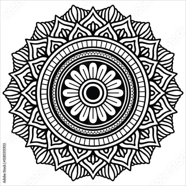 Fototapeta Beautiful mandala design for coloring book. Art on the wall. Decorative pattern in oriental style. 