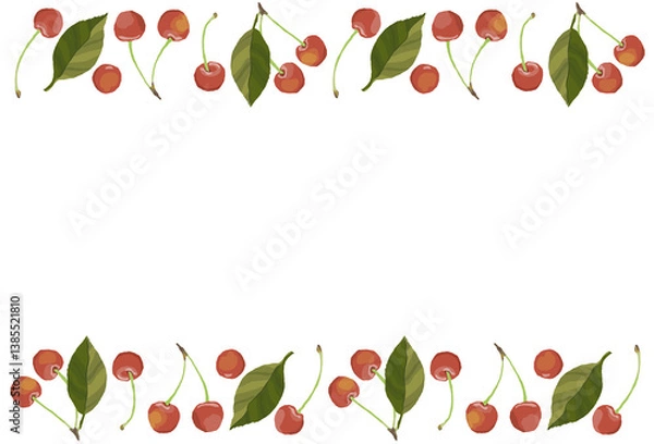 Obraz さくらんぼのイラストフレーム(上下、横長)