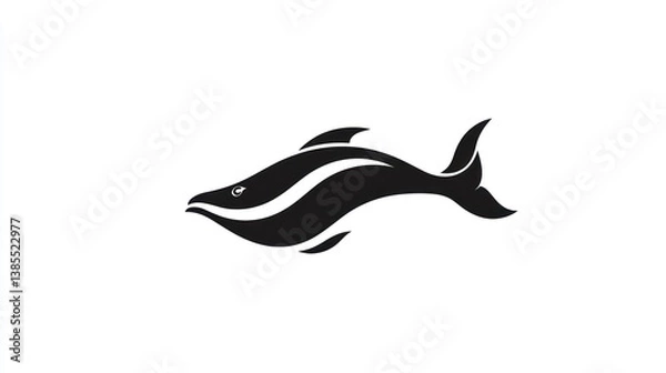 Fototapeta Abstract black silhouette of a fish, simple design, no background elements, use for logo, icon, or graphic design