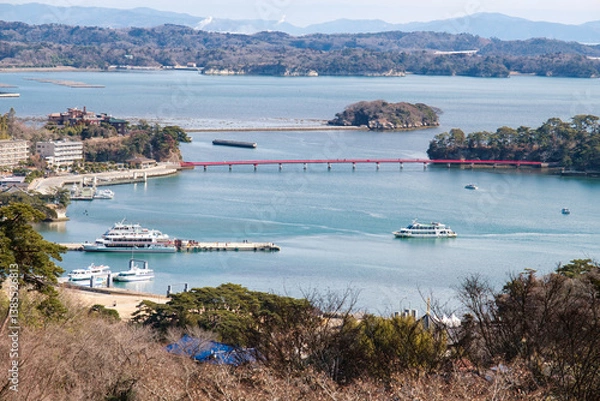 Obraz Aerial view of Matsushima near Sendai, Miyagi, Japan from Saigyo Modoshi no Matsu Park viewpoint