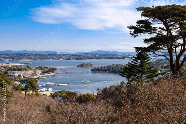 Obraz Aerial view of Matsushima near Sendai, Miyagi, Japan from Saigyo Modoshi no Matsu Park viewpoint
