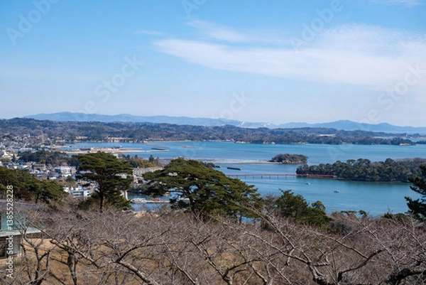 Obraz Aerial view of Matsushima near Sendai, Miyagi, Japan from Saigyo Modoshi no Matsu Park viewpoint