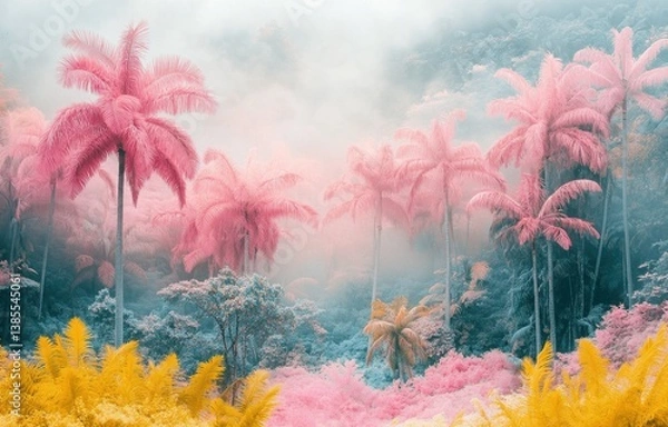 Fototapeta The holiday of Summer with colorful theme as palm trees background as texture frame background  