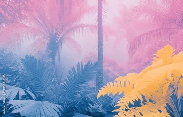 Fototapeta The holiday of Summer with colorful theme as palm trees background as texture frame background  