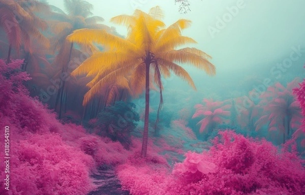 Obraz The holiday of Summer with colorful theme as palm trees background as texture frame background  