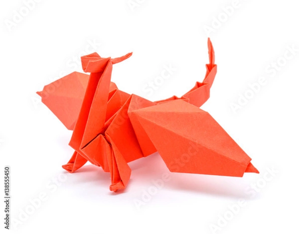 Obraz Photo of origami red dragon isolated on white background