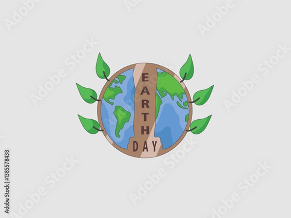 Obraz A green leafy globe with the words Earth Day written on it. The globe is surrounded by leaves and the words are in white