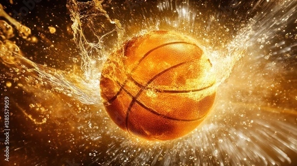 Fototapeta Fiery basketball exploding with water splash.