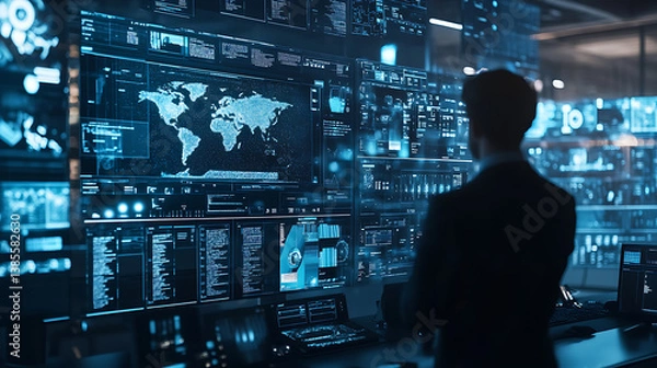 Fototapeta An AI powered system enhancing cybersecurity incident response by analyzing system vulnerabilities, attack signatures, and network traffic to provide proactive security measures