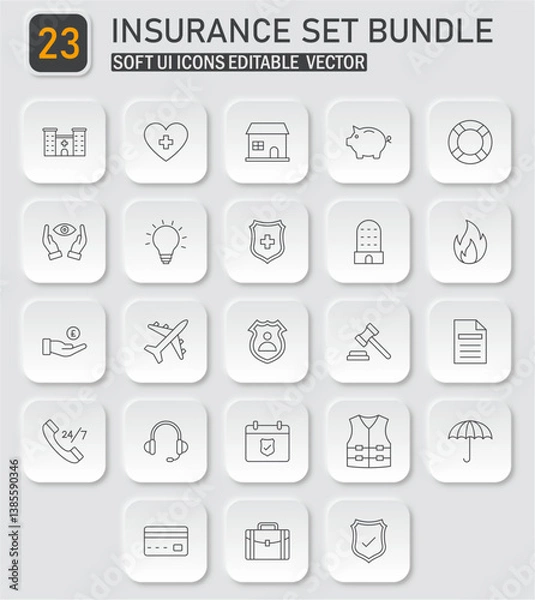 Fototapeta Insurance Protection Vector Icon Set Bundle for Financial and Health Coverage