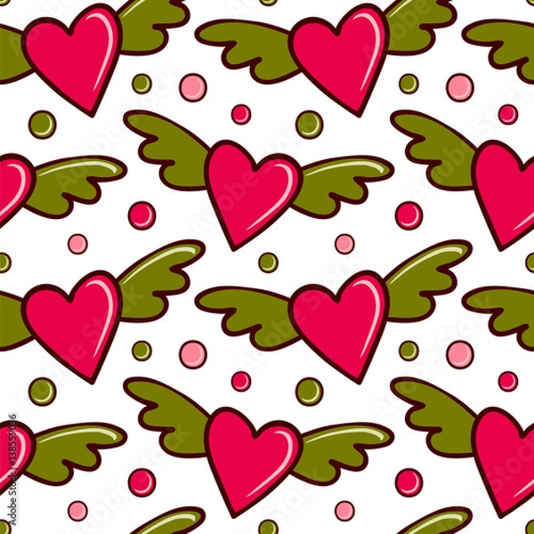 Fototapeta Seamless vector pattern with flying hearts.