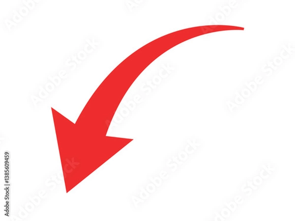 Fototapeta Simple red arrow.  Pointing to the left and down. Arrow symbol Vector illustration. Direction symbol. 