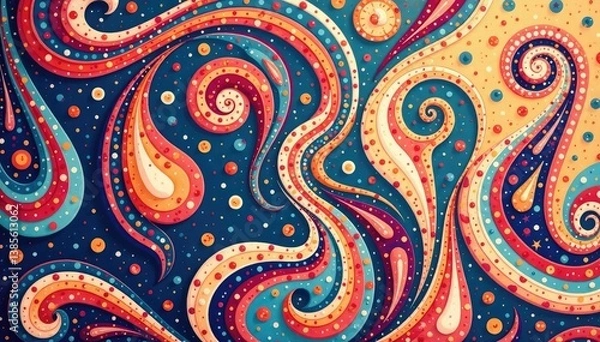 Obraz Abstract paisley pattern with flowing lines and teardrop shapes in muted tones , elegant, print