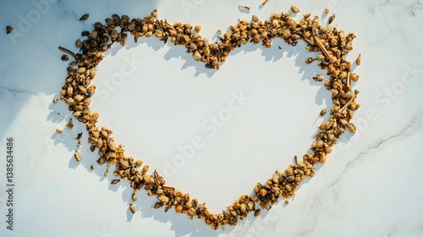 Fototapeta Heart Shape Created with Natural Seeds on a Light Background