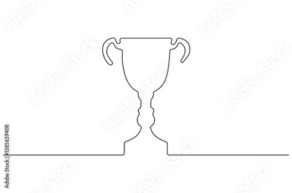 Fototapeta Continuous one line drawing of Award trophy cup. Single line drawing illustration of trophy cup competition. Winner champion concept vector art. Line vector illustration.