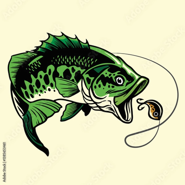 Fototapeta 潮流插画户外露营钓鱼鱼饵海钓海洋服装图案设计