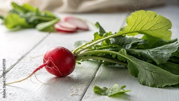 Fototapeta Fresh Radish on White Table Background in 4K Detail V3