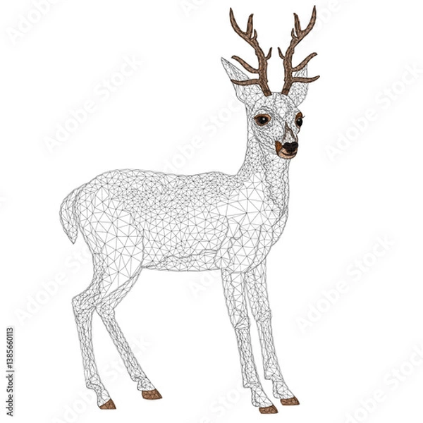 Obraz Young deer low-polygon  outline  background vector illustration editable hand draw