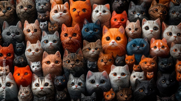Fototapeta Many cats of various breeds and colors.