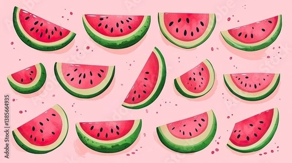 Fototapeta Cute Summer Watermelon Slice Collection, Refreshing and Fun 