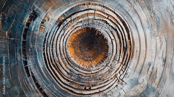 Fototapeta Cross-section of a tree trunk showing growth rings f