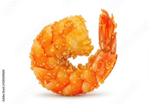Fototapeta Macro photograph single breaded shrimp isolated white background