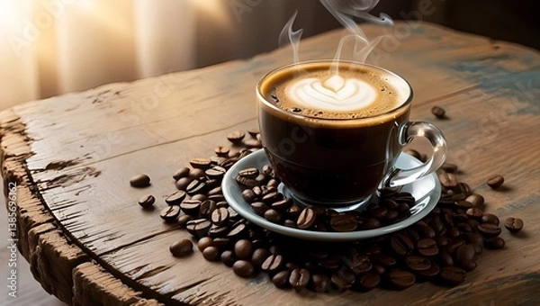 Obraz Rustic Coffee Scene with Green Beans