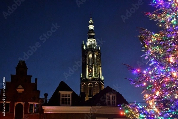 Obraz Christmas lights on tree in Amsterdam 