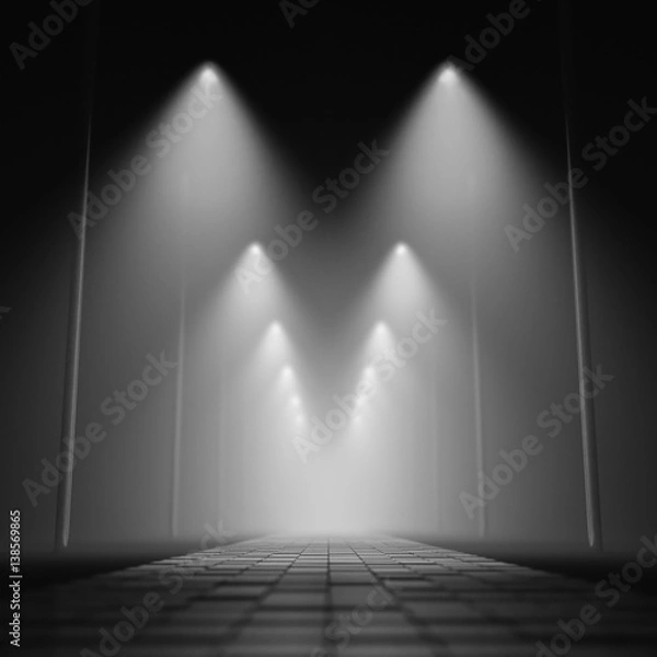 Obraz design element. 3D illustration. rendering. night dark park alley lights