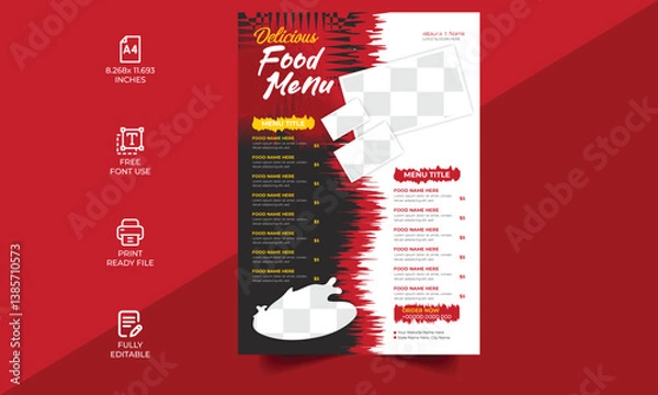 Obraz Fast food restaurant vector menu sketch template, Burger Restaurant Menu Layout, Hand drawn Indian food menu design with rough sketches and lettering. Can be used for banners, promo
