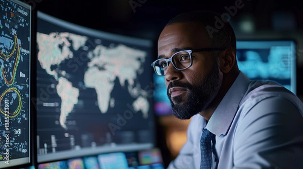 Obraz An executive overseeing procurement processes and logistics, ensuring seamless supply chain operations, vendor management, and financial growth in a competitive market. procurement