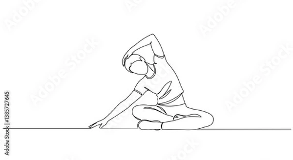 Fototapeta Simple line art of a person stretching in a yoga pose  