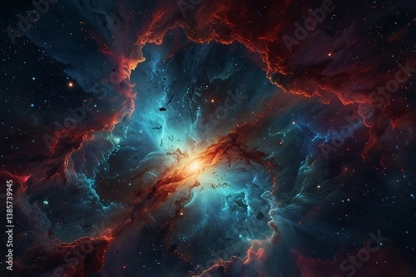 Fototapeta Mystical Cosmic Energy Waves Radiating in a Vibrant Nebula V8
