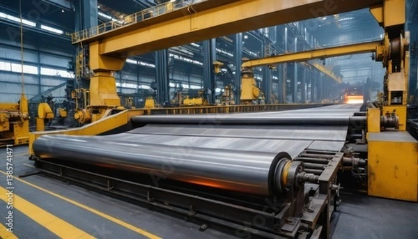 Obraz Automated steel rolling mill with glowing metal, a testament to industry