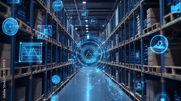Fototapeta An AI powered system enhancing supply chain risk management by analyzing real time data on global disruptions, natural disasters, and supply issues